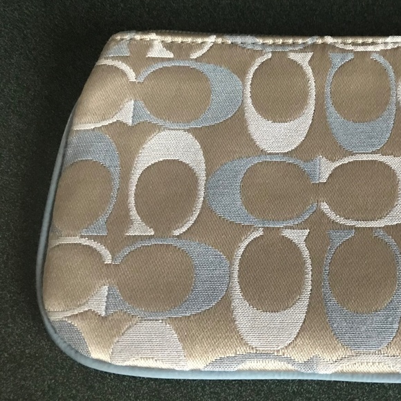 Coach Blue/Tan Canvas Leather Wristlet Mini Pouch - Picture 13 of 15